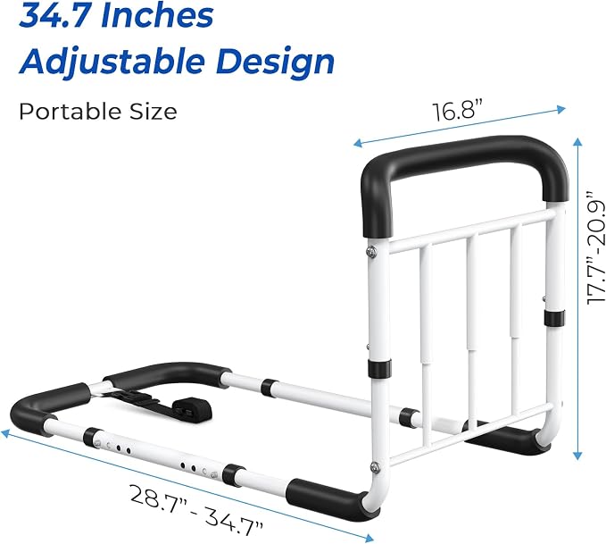 Bed Rails for Elderly Adults Safety - ASTM Approved Adjustable Bed Cane with Non-Slip Ergonomic Handle & Storage Pocket, Bed Railings for Seniors Support 400 LBS, Tool-Free