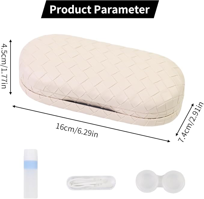 2 in 1 Contact Lens Case and Eyeglasses Case for Women Men Kids, Double Sided Hard Shell Portable Glasses Travel Holder with Built-in Mirror, Contact Lens Box Storage Kit, White