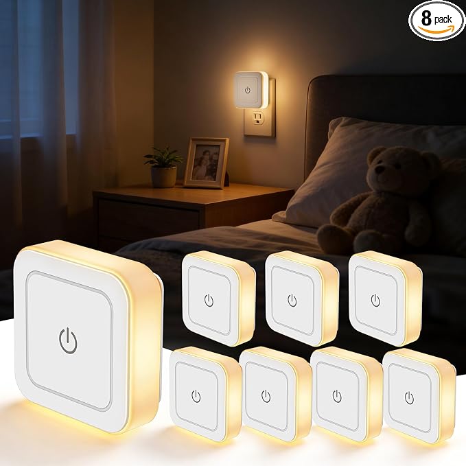 Sujeet Modern Night Light, 1-50LM Stepless Dimming LED Night Light with 3CCT (3000K/4500K/6500K), Night Lights Plug into Wall Night Light for Adults, Bedroom, Bathroom, Hallway,8-Pack,No Light Sensor