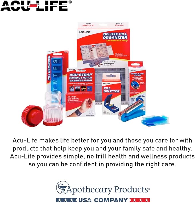 Acu-Life Pill Splitter with Storage, Stainless Steel Blade, Sturdy, Easy to Use, Accurate, Safely Cuts in Half Small, Tiny and Large Pills, Tablets, Vitamins, for Seniors, Pets, Blue, BPA Free