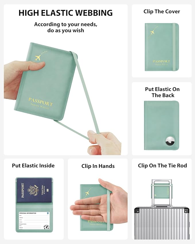 Stouchi AirTag Passport Holder – Slim RFID Travel Wallet | Ultra-slim, Waterproof PU Leather, 5 Card Slots, RFID Blocking, AirTag Slot – Perfect for US Passports, Snug for EU