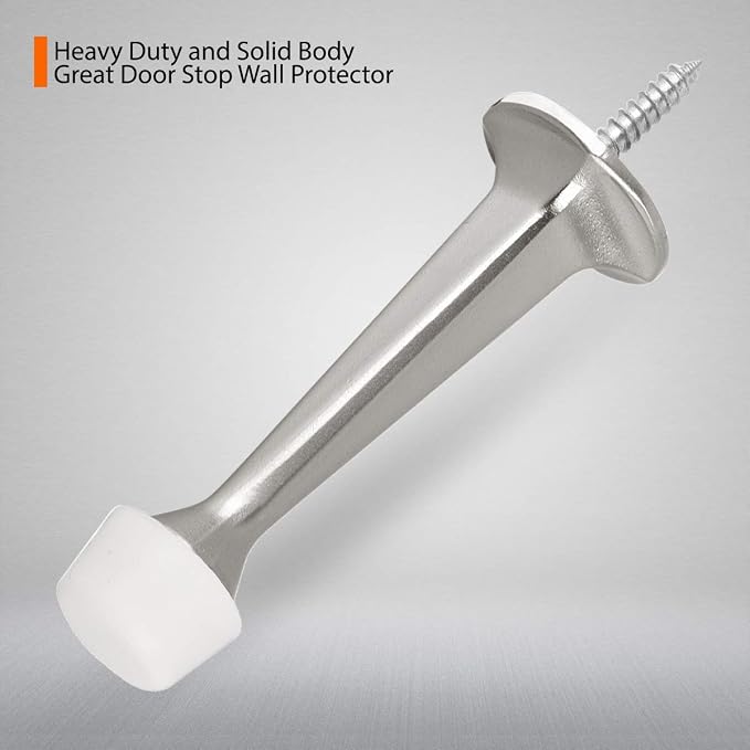2 Pack Solid Rigid Door Stops - Heavy Duty Door Stoppers Wall Protector with Soft Rubber Tips, Satin Nickel