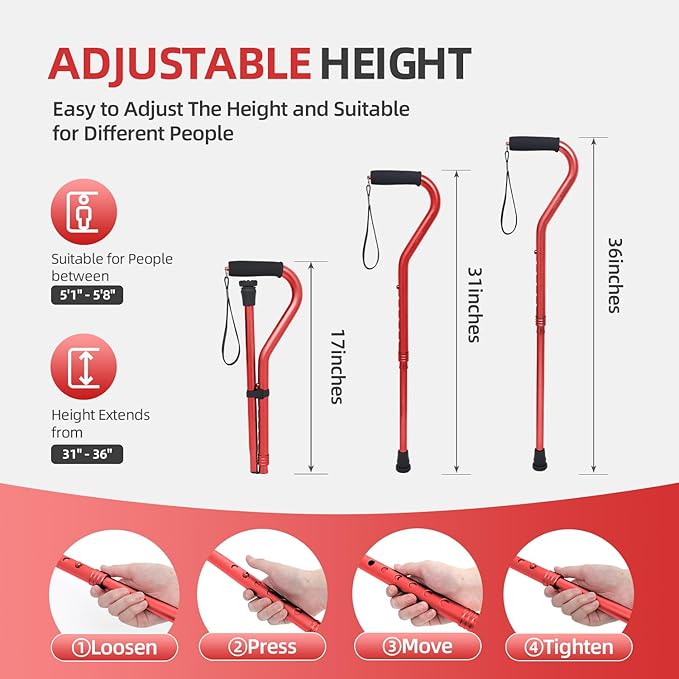 BeneCane Walking Cane for Men & Women Adjustable Cane with Offset Soft Cushioned Handle -Portable Lightweight Sturdy Mobility Walker Aid for Elderly, Seniors Collapsible Cane
