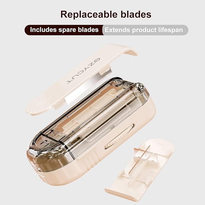 Multi-Pill Cutter with Replaceable Blades & Safety Guard – Precision Splitter for Small to Large Tablets. (Beige)