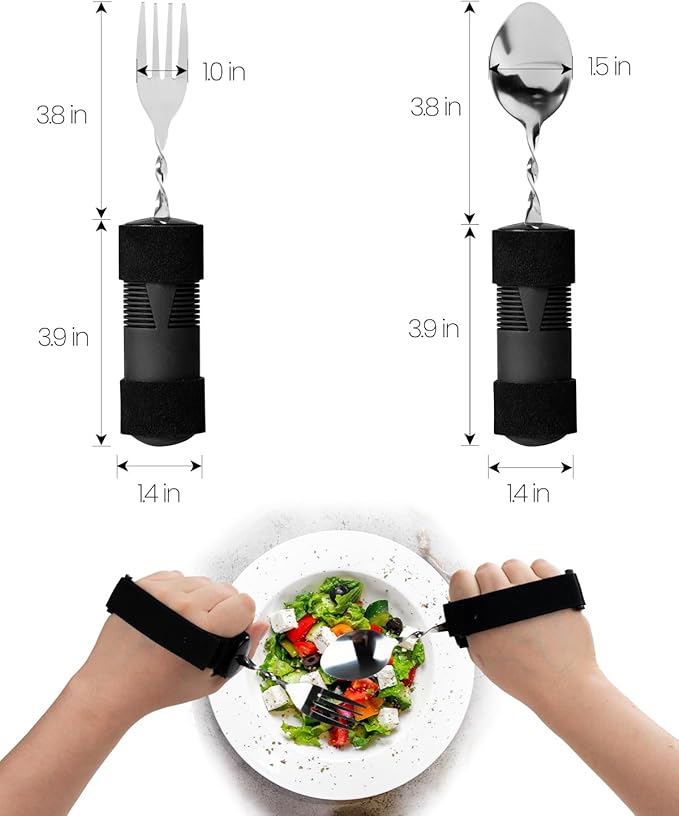Bendable Adaptive Utensils for Elderly, Disabled People, Parkinson’s, Arthritis, Hand Tremors, Weak Hand Grip & Handicapped, Arthritic Hands-Non Slip Handles(qu_wanqu2,Black)