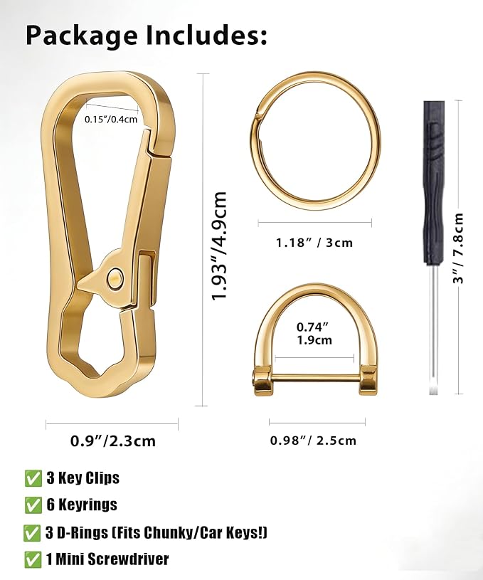 Metal Key Chain Carabiner Clip with Key Ring and D Ring | Heavy duty build, full accessory packs, quick release, multi purpose hook, belt loop holder, separate home and car fob sets