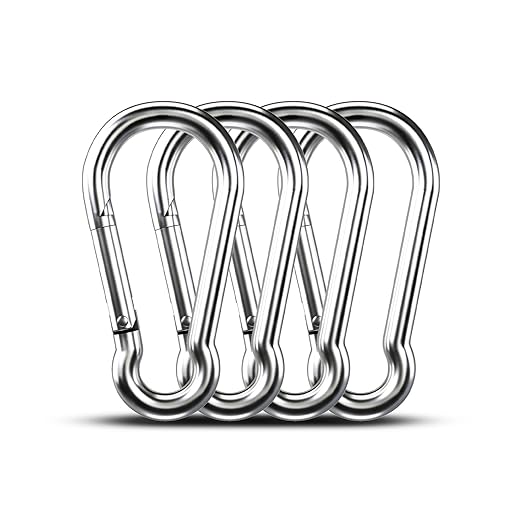 Large Carabiner Clip Hooks, 4pcs 4.7 inch Carabiners Heavy Duty, 304 Stainless Steel Spring Snap Hook Fits Camping Hanging Hiking Weight Lifting, Metal Clips for Rope or Chain