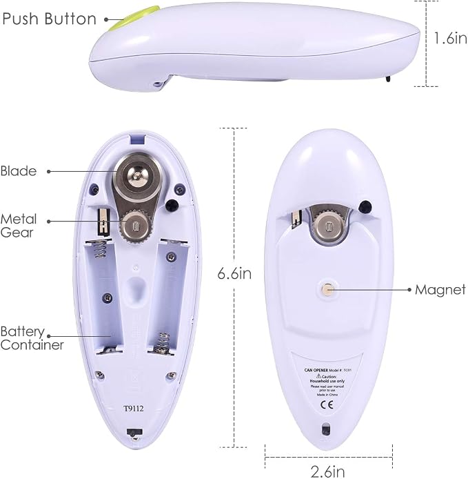 Electric Can Opener, One-Button Automatic Hands-Free Operation, for Arthritis and Elderly, Smooth Edge Safety