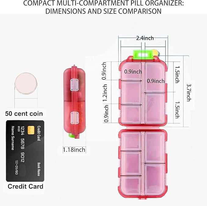 Pill Organizer with Medicine Labels Travel Daily Pill Container Mini Medication Organizer Storage Pill Organizer Travel Essentials Pill Case 7 Day (Grey & 161 Lables)