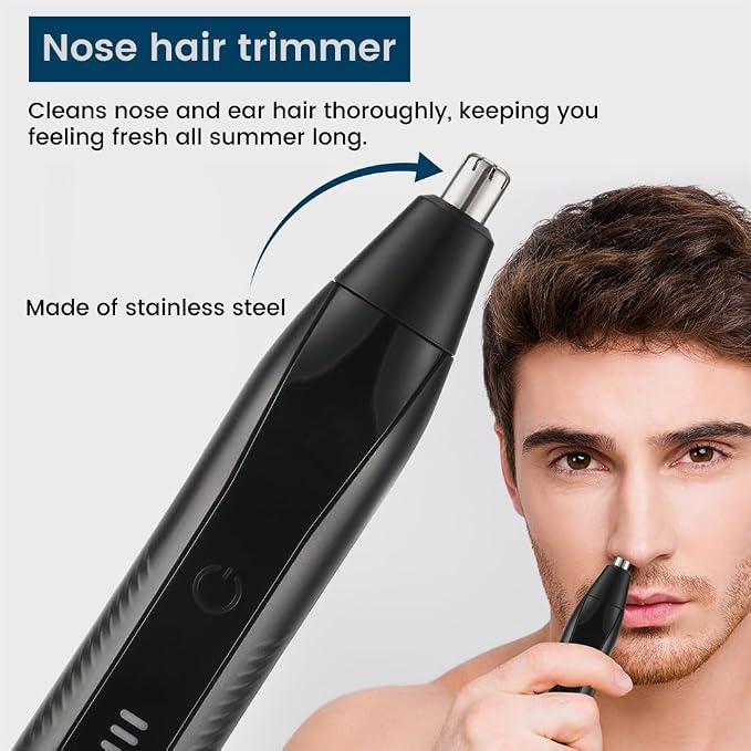 Nose Hair Trimmer for Men, Rechargeable Eyebrow Trimmer with 16000RPM Motor, LED Power Display, Portable Men's Grooming Kit for Travel and Daily Facial Care
