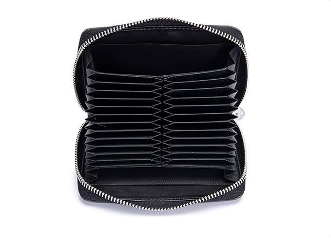 RFID Blocking 24 Slot Credit Card Holder Wallet Real Leather Multi Card Organizer Wallet with Zipper