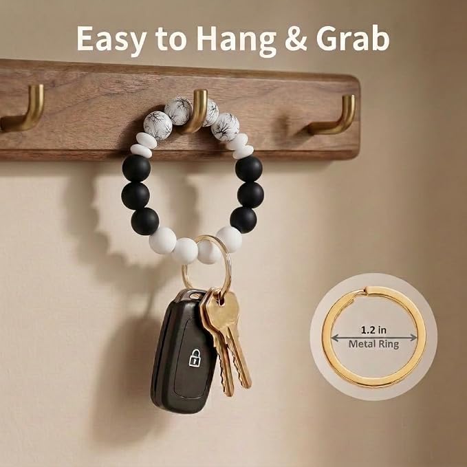 BIHRTC Key Ring Bracelet Car Keychain Holder Wristlet Silicone Women Beaded Bangle Chains
