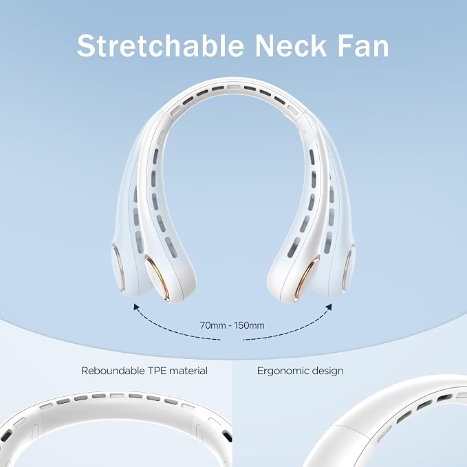 GULAKI Portable Neck Fan, Personal Fan with 4000mAh Battery, Rechargeable Neck Fan with 3 Speeds and 64 Cool Lights, Birthday Gifts for Men Women Mom Dad, Hands Free Cooling fan for Summer(White)