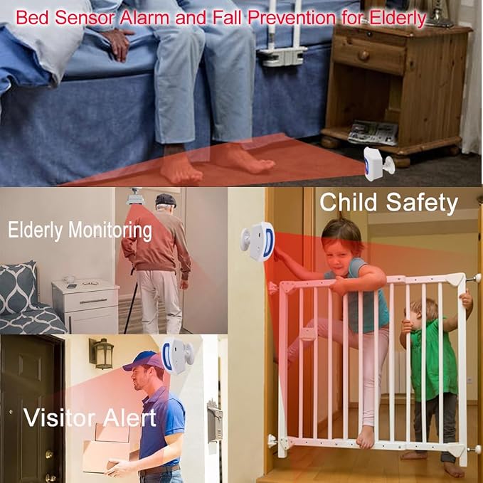 Smart Bed Sensor Alarm and Fall Prevention for Elderly/Dementia,WiFi Wireless Caregiver Pager Motion Sensor Alarm with App (only Supports 2.4GHz WiFi) (1 WiFi Receiver 1 Motion Sensor)