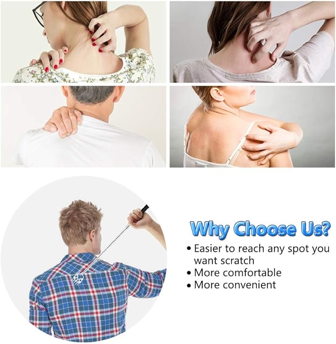 6 Pack Telescoping Back Scratcher - Bear Claw Back Scratchers - Portable Extendable Backscratcher with Rubber Handles in Black, Blue, Green, Purple, Red, Pink Color