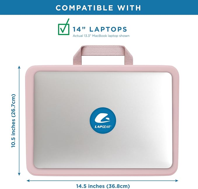 LAPGEAR Compact Lap Desk – Rose Quartz, Fits 14" Laptops | Microbead Cushion, Built-In Pencil Slot, Carry Handle, Fits Standard Letter-Size Paper (8.5" × 11")