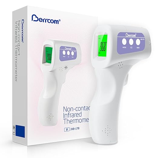 Berrcom 3-in-1 Non-Contact Infrared Forehead Thermometer, Purple | Digital fever check temperature gun for baby, infant, kids & adults, batteries included, fast accurate reading, JXB-178