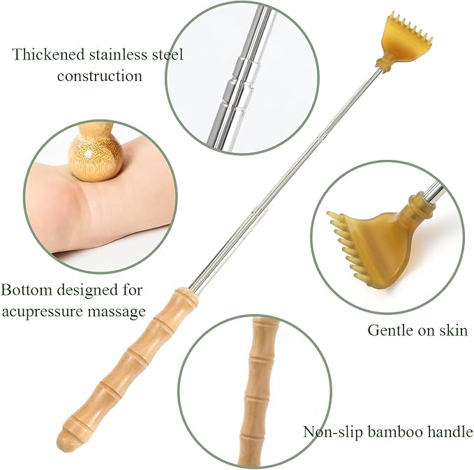 Back Scratcher Portable Extendable Bamboo Back Scratcher | Telescoping Body, for Men, Women, Travel and Holidays