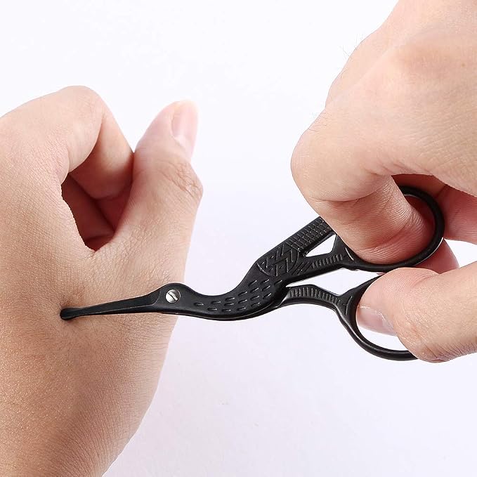 LIVINGO Vintage Stork Nose Hair Scissors Black Titanium Coated | Professional Beauty Grooming Shears, Rounded Tip, Cuticle Pedicure Care, Eyebrow Facial Hair Dry Skin Trimming