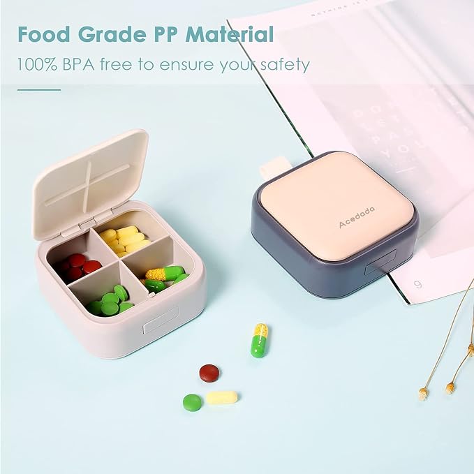 Small Pill Case, Cute Pill Box - Acedada Travel Daily Pill Organizer, Portable Pretty Pill Container for Purse Pocket, Compact Medicine Holder for Vitamins, Fish Oils, Supplements, Pink