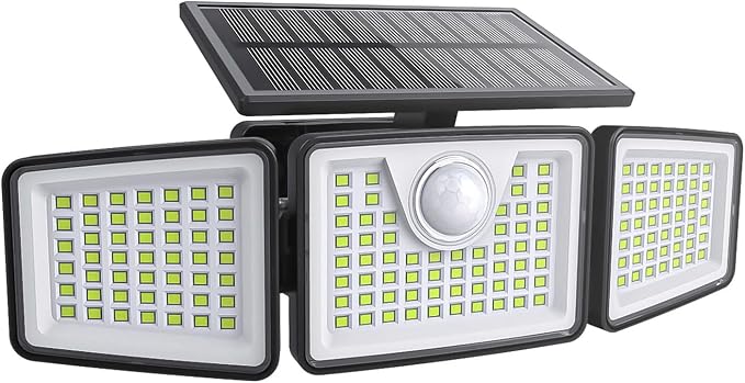 daphino 2500LM Solar Lights, Motion Sensor Outdoor Lights, 3-Head, 1 Pack | 270° Wide-Angle Street & Area Coverage, IP65 Waterproof Security Lighting, 3 Lighting Modes, Remote Control
