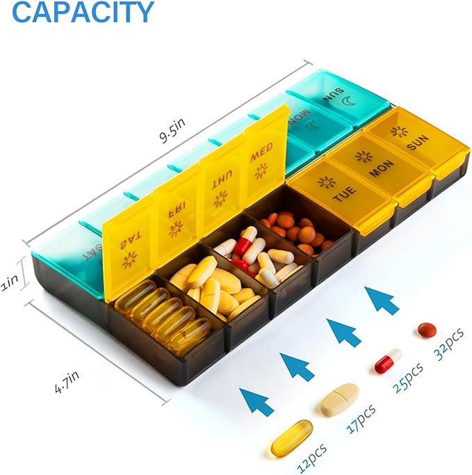 Mossime XL Large Daily Pill Organizer 2 Times a Day, Extra 7 Day Pill Box Am Pm, Weekly Day Night Vitamin Holder, Medicine Organizer, Big Pill Container, Medication Dispenser 14 Compartments