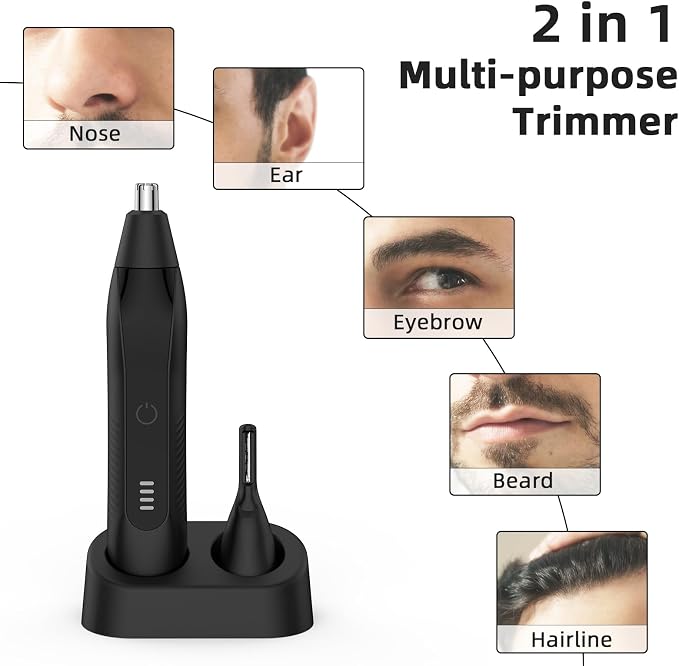 Nose Hair Trimmers for Men,Rechargeable Eyebrow Trimmer 2 in 1 Painless Multifunctional Ear and Nose Hair Trimmer with Dual Edge Blades Portable Design Z02