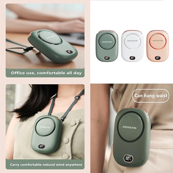 AOCOOLFAN Portable Neck Fan, Mini Small Personal Handheld Fan USB Rechargeable 3 Speed for Girls Boys Woman Eyelash Travel Home Office Outdoor (Green)
