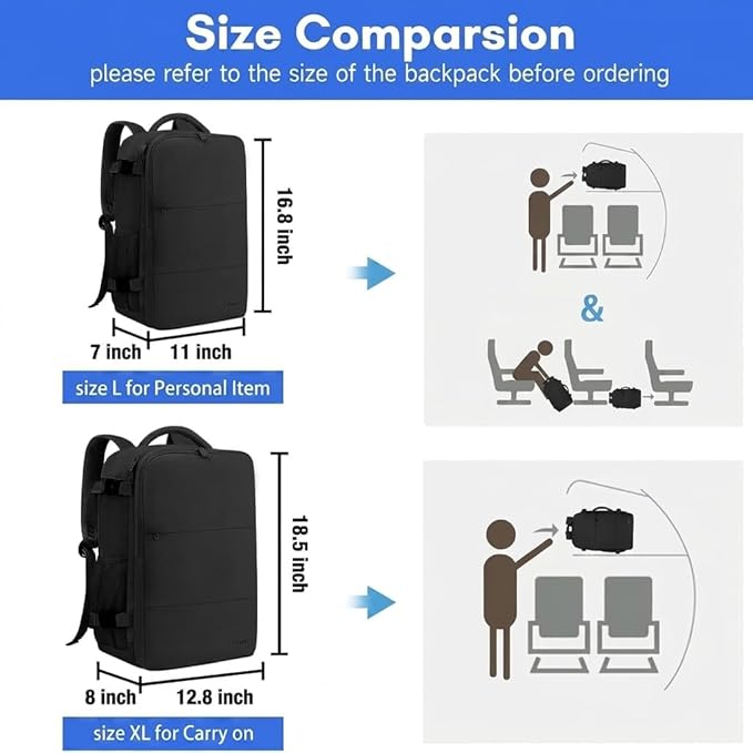 Taygeer Travel Backpack for Men Women, Carry On Backpack with Shoe Pouch, TSA 17.3inch Laptop Mochila Flight Approved, Nurse Bag Casual Daypack for Weekender Business Hiking,Black