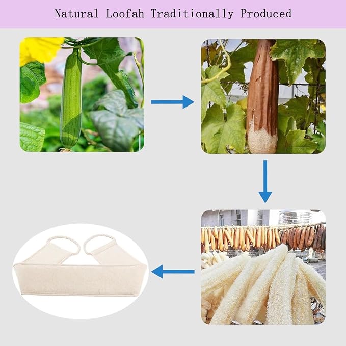 Natural Loofah Back Scrubber, 43.3" Extra-Long, 1 Pack | Dual Sided Exfoliating Washcloth with Cotton Handles, Back & Body Scrubber for Shower, Women & Men, Travel-Friendly Spa Gift
