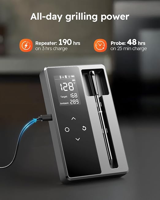 Wireless Meat Thermometer Digital, Smart Bluetooth Instant Read, Grey | Cooking, Grilling, BBQ, Air Fryer, Smoker, Candy, Kitchen Gadgets, BBQ Essentials