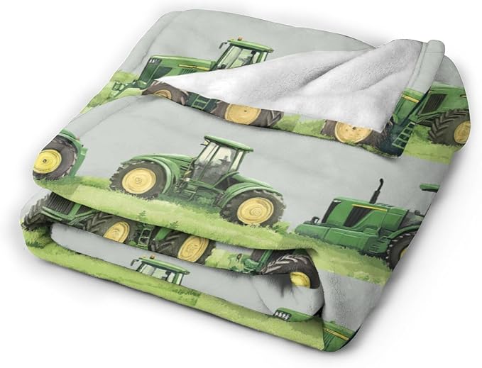Truck Blanket Soft Cozy Green Truck Plush Throw Blanket Warm Equipment Tractor Flannel Fleece Bedding Stuff Decor Blanket Gifts for Lover Teens Kids Girls Boys Women Adults Bed Travel 60"x80"