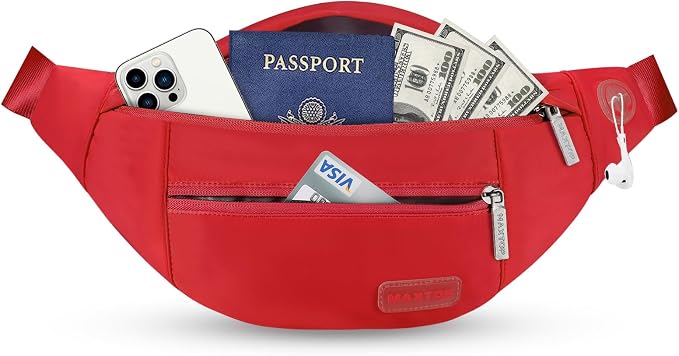 Large Red Belt Bag for Women Stylish Fanny Pack Crossbody Sling Bag | Fashion,4-Zipper Pockets,Key Chain,Fanny Pack Passport Bag with Adjustable Strap Gifts for Women