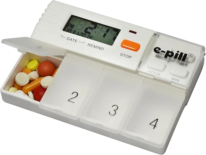 e-Pill 4 Times a Day x 7 Day Large Weekly Pill Organizer, Vitamin and Medicine Pillbox - with Reminder