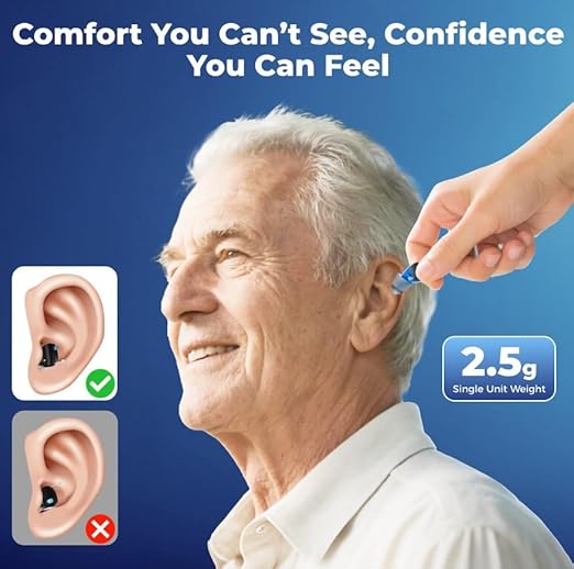 LINNER Saturn 2025 OTC Hearing Aids for Senior & Adult, Rechargeable Amplifiers with Comfort Design, Noise Cancellation for Aid & Assist Hearing, Discreet & Nearly Invisible In-Ear Device (Black)