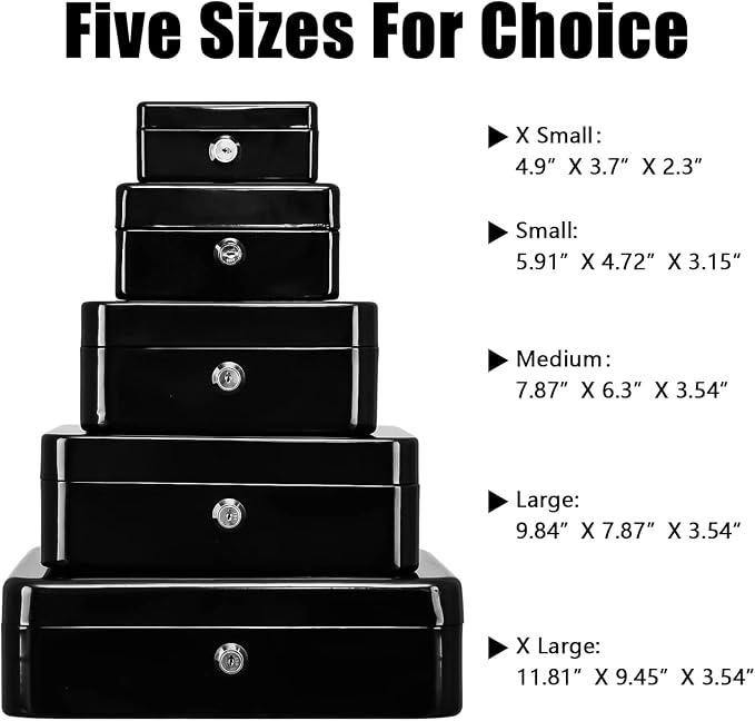 KYODOLED Large Cash Box with Removable Money Tray, Key Lock Metal Storage Box with 2 Keys & Portable Handle, Safe Cash Drawer, 9.84"x 7.87"x 3.54", Black Large