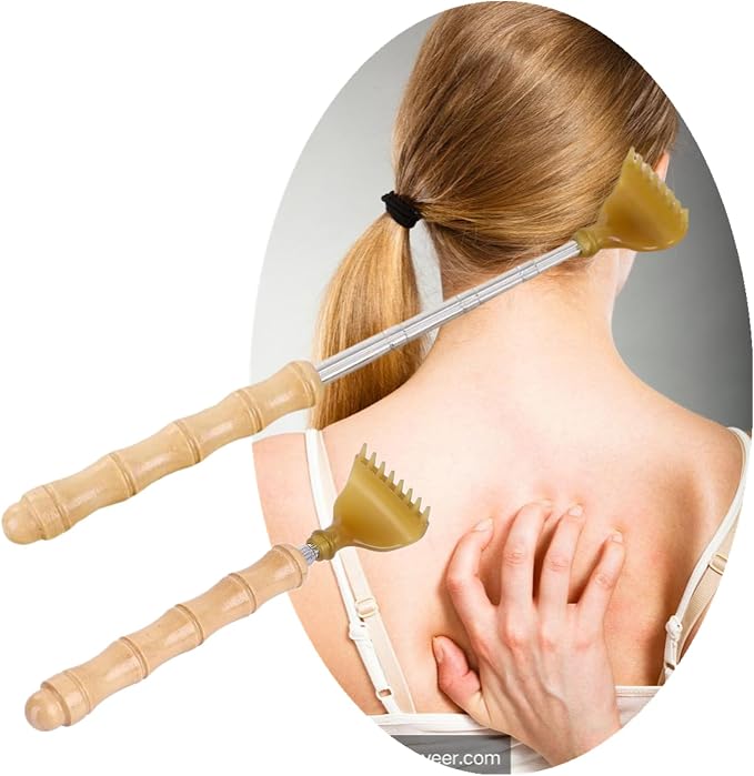 2 Pcs Telescoping Bamboo Backscratcher for Men & Women | Portable, Extendable Body Scratcher, Ideal for Home/Travel, Itch Relief