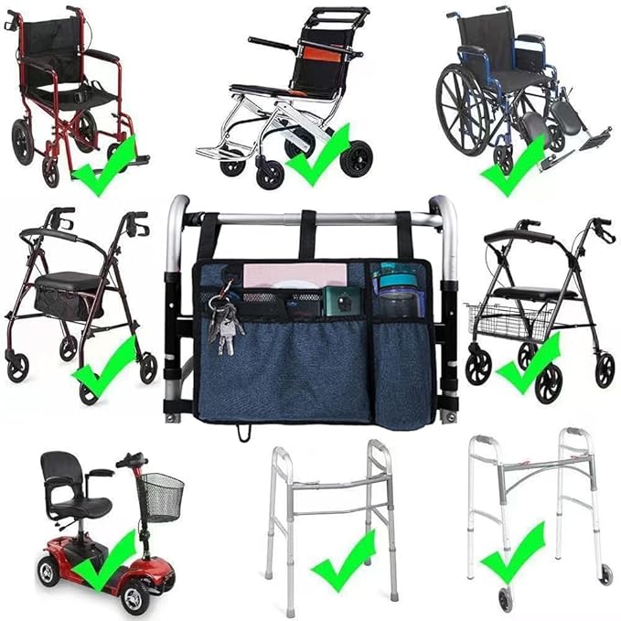 Elfzone Walker Accessory Bag - Walker Bags，Rollator Organizer Pouch for Walker Water-Resistant Armrest Accessories for Seniors, Elderly, Handicap, Blue