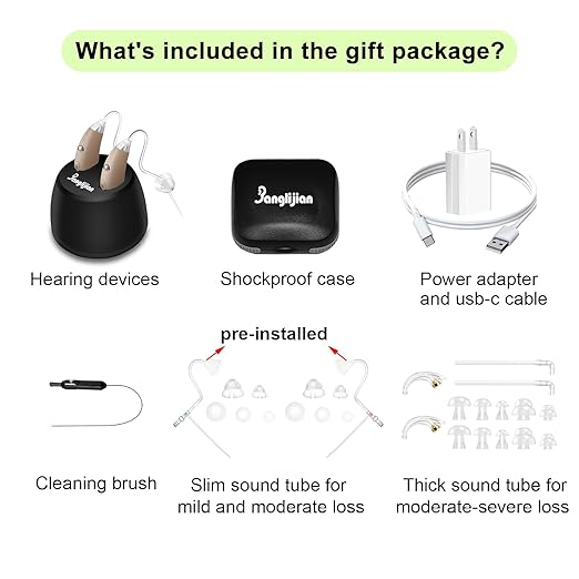Banglijian Rechargeable Hearing Aids for Seniors - Intelligent DSP Noise Cancellation, Behind-the-Ear (BTE) Design, Easy-to-Use, Comfortable Fit, 20H Battery Life, Magnetic Charging (Beige)