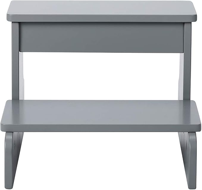 BirdRock Home Wooden Step Stool for Kids - Grey – Decorative - Strong Sturdy Wood 2 Steps - Toddler Kids Step Helper for Kitchen Sink – Bathroom Toilet Stepping – Lightweight Construction