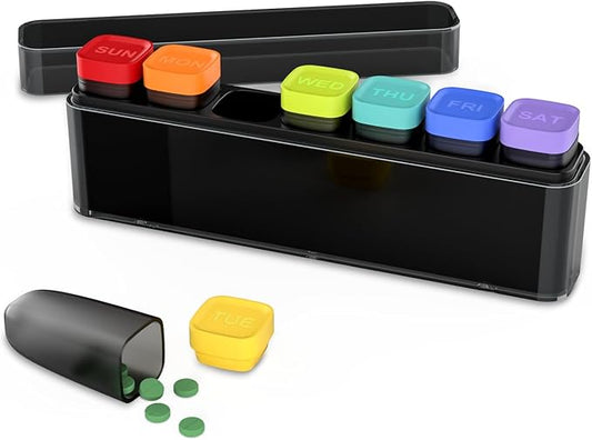 Weekly Pill Organizer 1 Time a Day, HIONXMGA Detachable Travel Pill Box 7 Day, Large Medicine Pill Case Container for Daily Medication Vitamin Supplement Fish Oil, Portable Week Pills Holder, Black