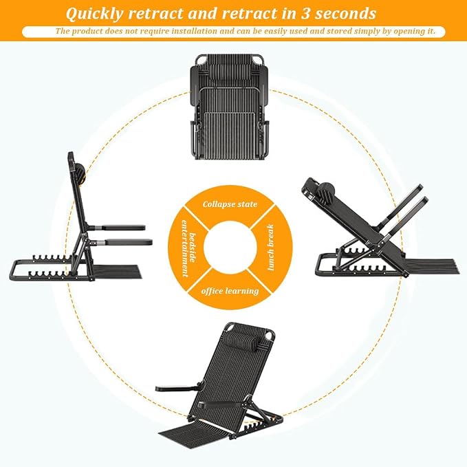 Lifting Bed Backrest, 20.5"x27.6" Portable Folding Adjustable Sit up Back Rest, Folding Disability Bed Backrest, Multifunction Chair with Armrests for Neck Head Lumbar Support, Black