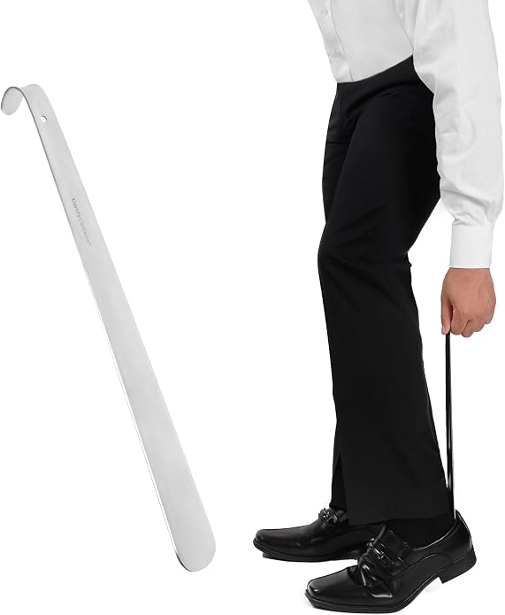 Comfy Clothiers Long Handle Metal Shoe Horn (16.5"/42cm) - Stainless Shoehorn for Shoes & Boots