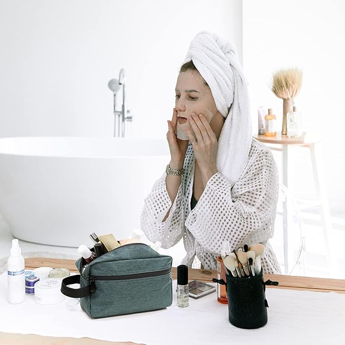 Travel Toiletry Bag for Women and Men, Water-resistant Shaving Bag for Toiletries Accessories, Foldable Storage Bags with Divider and Handle for Cosmetics Toiletries Brushes Tools