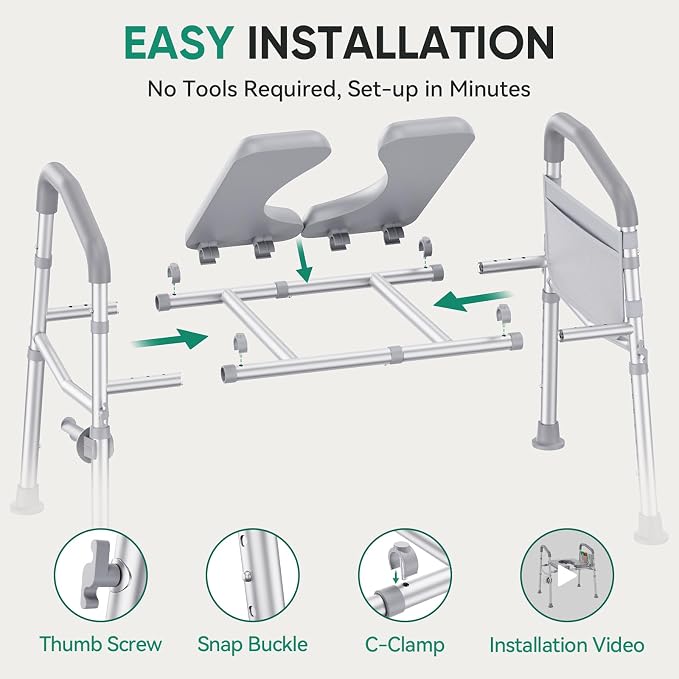 PopWise Raised Toilet Seat with Handles, 500 lb Anti-Wobble Frame, Easy to Install Toilet Seat Risers for Senior, Pregnant, Post-Surgery, Adjustable Height & Width Toilet Seat Riser, Fits Most Toilets
