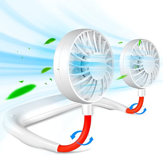 JUANANIUG Portable Neck Fan Rechargeable Personal HandFree Fan Mini USB Wearable Neckband Sport Fan 3 Speed Adjustable 360 Degrees Rotation Perfect for Working Traveling Office Reading (White)