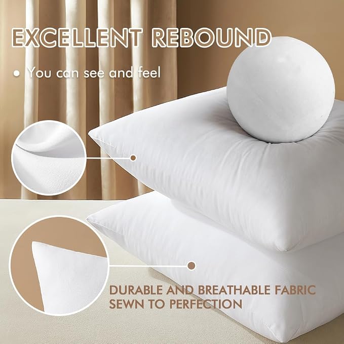 MIULEE 20x20 Pillow Inserts Set of 2, Throw Pillows for Sofa Couch Bed | Premium Virgin Filling, Soft Brushed Fabric, Decorative Pillow, Lumbar Back and Neck Support