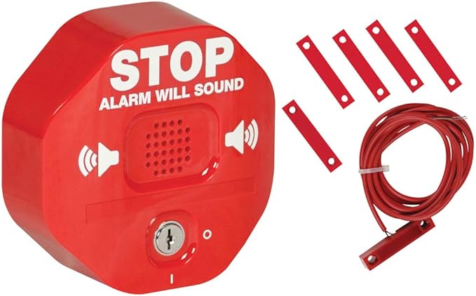 Safety Technology International, Inc. STI-6402 105 dB Exit Stopper® Multifunction Door Alarm for Double Doors with on/Off Switch and 9 Volt Battery, red