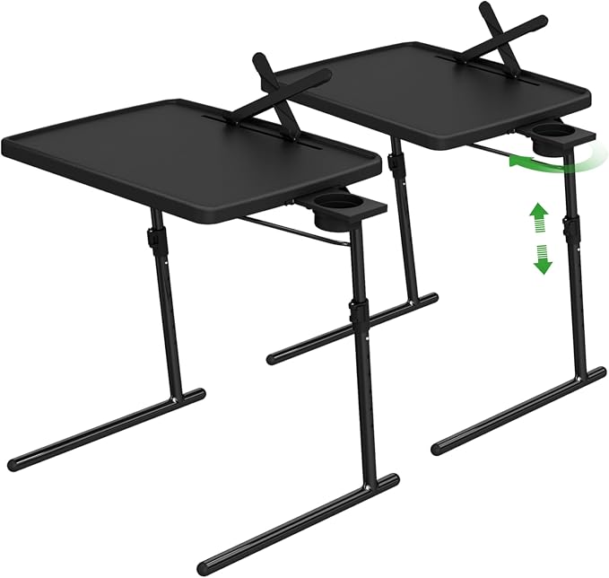 2PK TV Tray Table with Cup Holder, Max Folding TV Dinner Tray w/6 Height & 3 Tilt Angle, Adjustable TV Trays for Eating on Couch, Large Foldable Laptop Table, 16.9 x 22 x 29.1inch, 110lbs