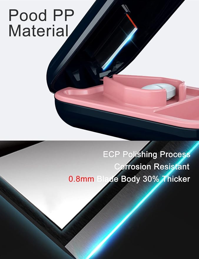 DUBSTAR Small Pill Cutter, Pill Cutter Splitter for Small and Tiny Pills, Portable Pretty Pill Cutters for Large Pills, Cuts Vitamins Tablets for Purse Pocket (2 PCS Pill Cutters, Blue+Pink)